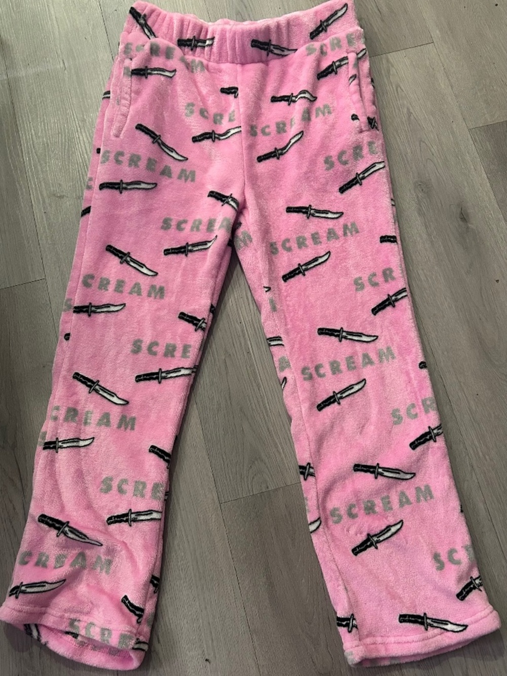 Fuzzy pink Ghostface pjs